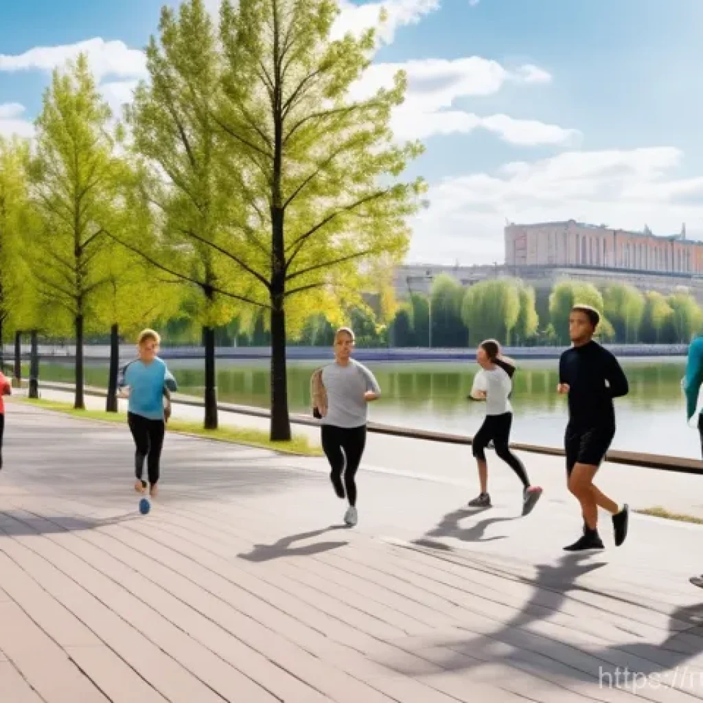 레저스포츠지도자와 직업 만족도 상관관계 - **"Vibrant urban park scene in a major Russian city like Moscow or St. Petersburg, with diverse indi...