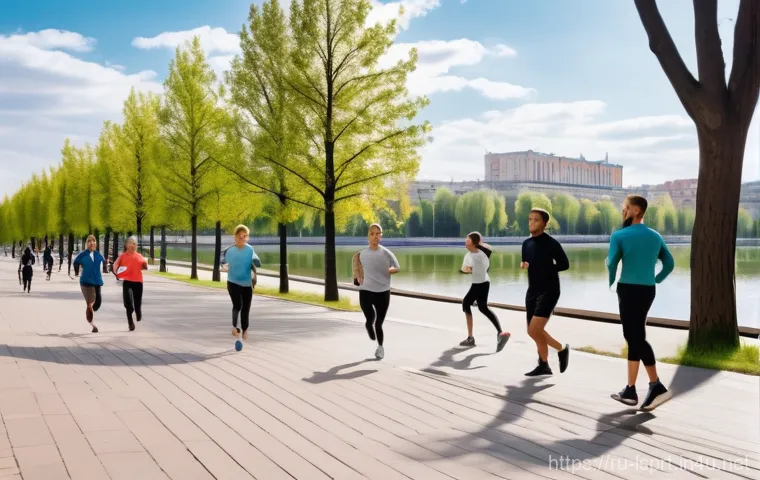 레저스포츠지도자와 직업 만족도 상관관계 - **"Vibrant urban park scene in a major Russian city like Moscow or St. Petersburg, with diverse indi...