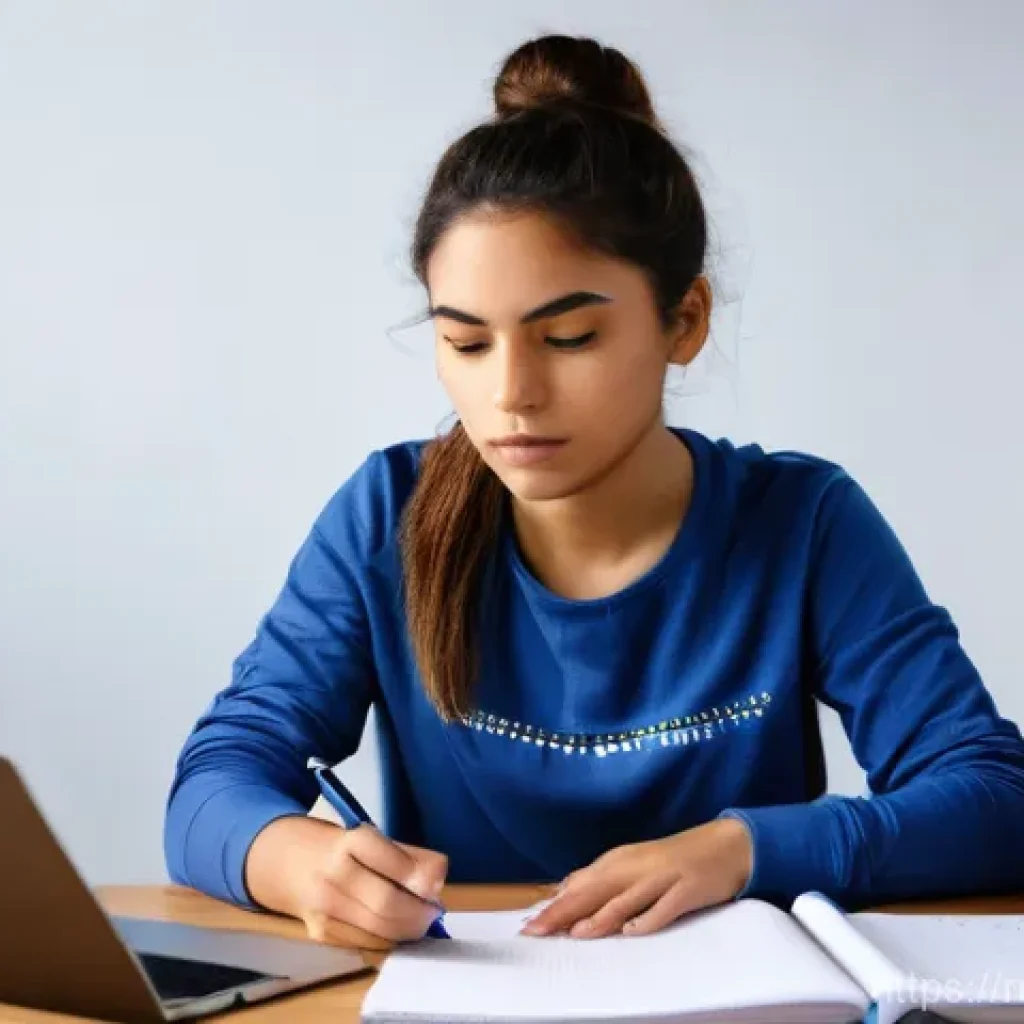 레저스포츠지도자 필기시험 문제 유형 분석 - **Prompt:** A young female student, appearing to be in her mid-20s, intensely focused on studying fo...