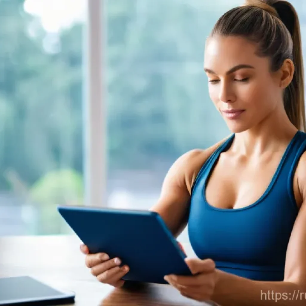 레저스포츠지도자 업무일지 작성 예시 - **Prompt:** A focused, professional female fitness instructor, mid-30s, with a friendly yet determin...