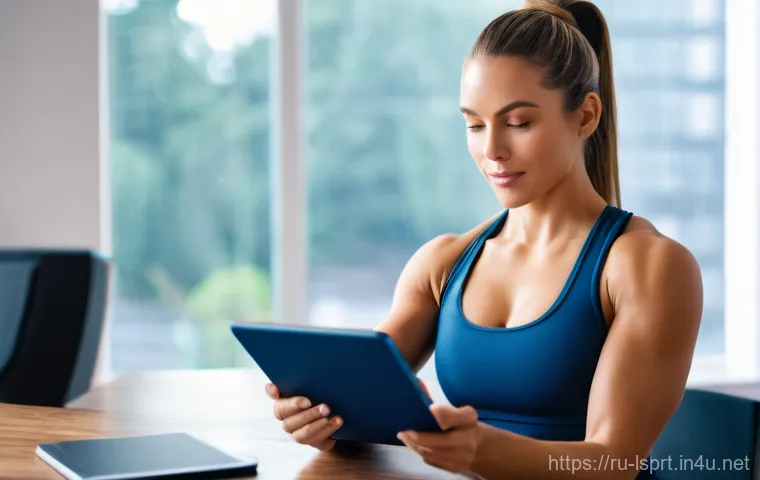 레저스포츠지도자 업무일지 작성 예시 - **Prompt:** A focused, professional female fitness instructor, mid-30s, with a friendly yet determin...