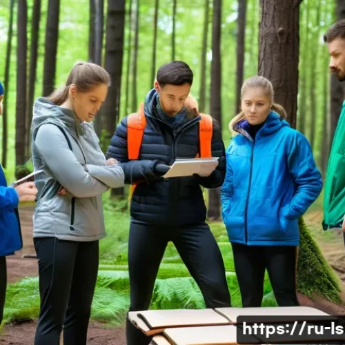레저스포츠지도자 추천 교재 및 학습자료 - A professional outdoor sports instructor conducting a safety training session with a diverse group o...