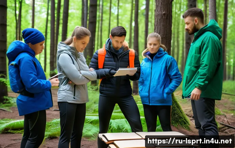 레저스포츠지도자 추천 교재 및 학습자료 - A professional outdoor sports instructor conducting a safety training session with a diverse group o...