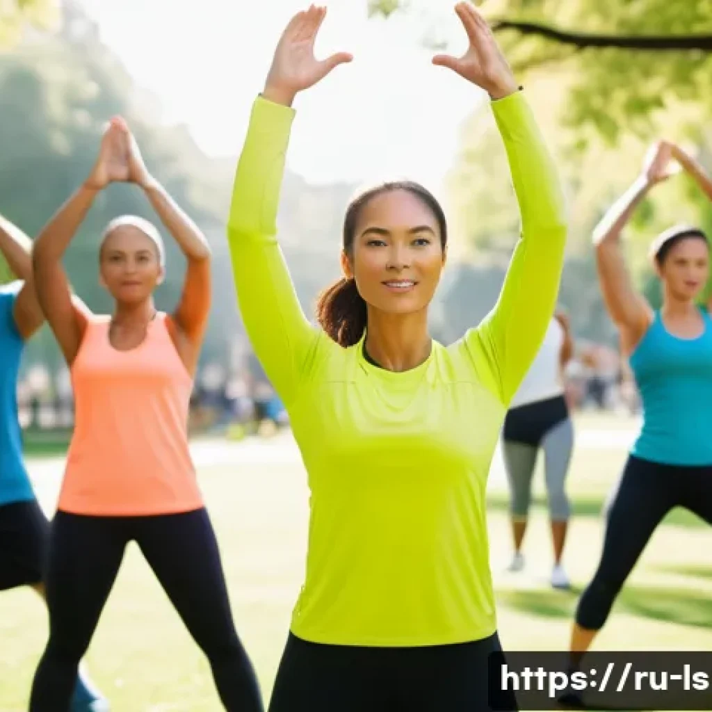 레저스포츠지도자 채용면접 준비 팁 - A professional sports instructor leading an outdoor group fitness class in a lush urban park during ...